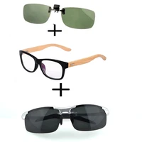 3pcs comfortable wooden squared frame reading glasses for men women polarized sunglasses sports alloy sunglasses clip