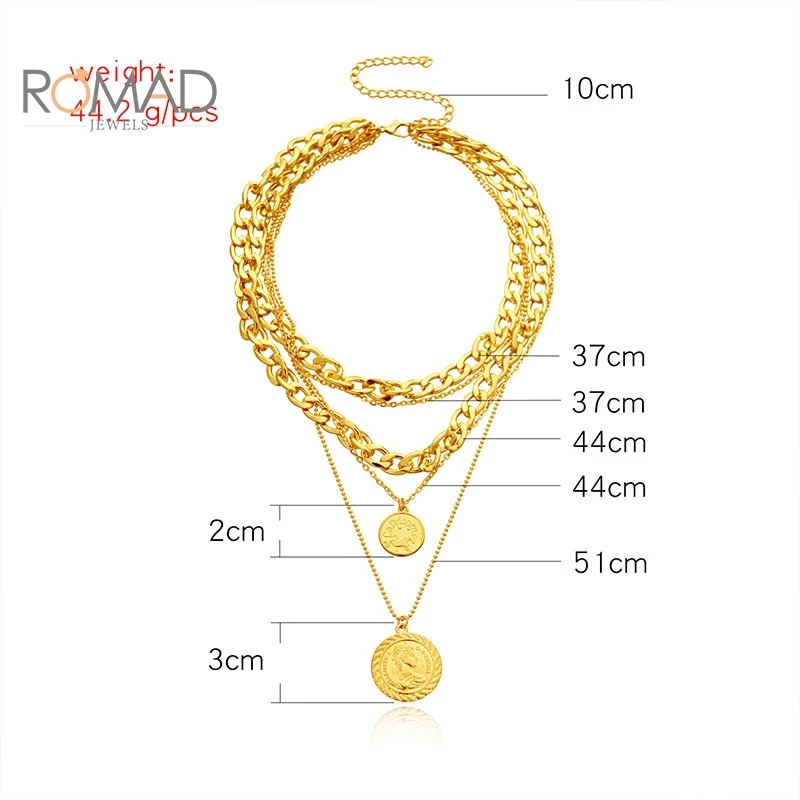 

ROMAD Ladies Fashion Temperament Gold Necklace Multi-layer Round Medal Pendant Sliver Necklacewomen Trendy Jewelry 2020 #