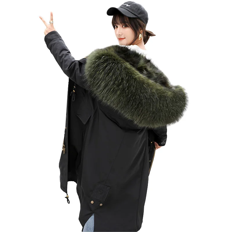 2022 New Fall Women's Real Fox Fur Jacket Casual Outer Jacket Pocket Zipper Long Sleeve Women's Trench Coat Loose Hooded Jacket