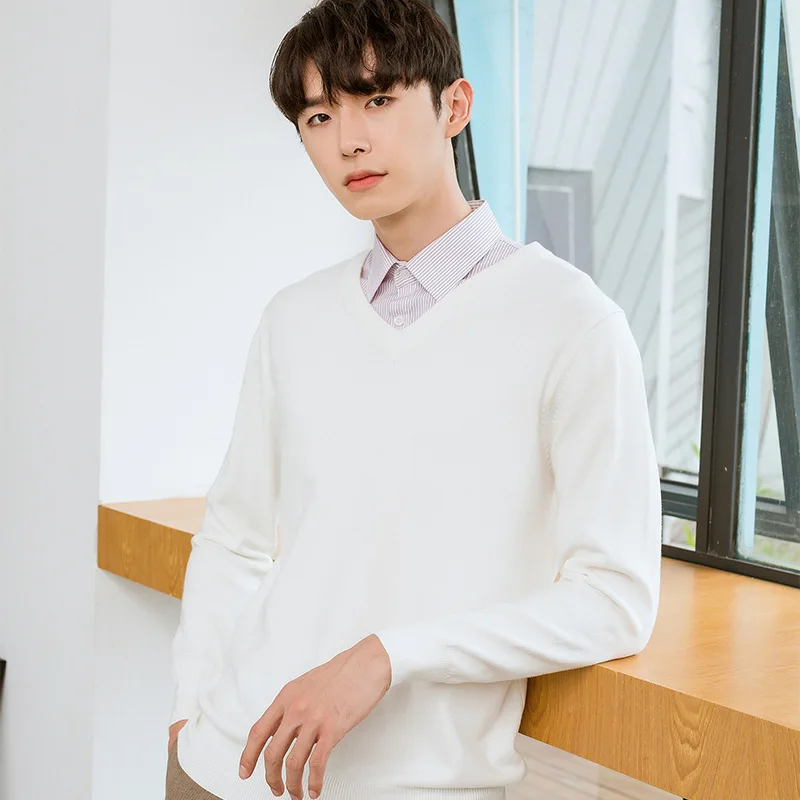 Мужской осенне зимний новый свитер с круглым вырезом пуловер V образным Осень