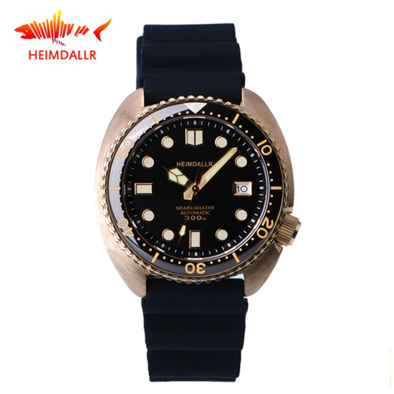 

HEIMDALLR Men's Bronze Mechanical Watch Sapphire Glass 46mm Black Dial C3 Luminous NH35 Automatic Watches 300M Diver Watch