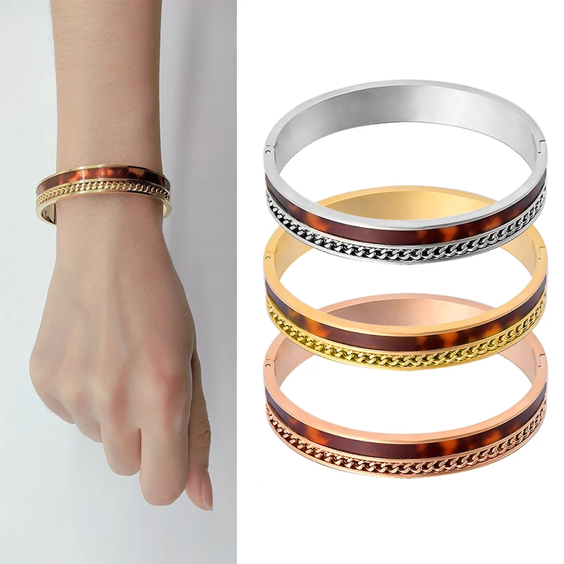 

Rose Gold Color Bangles Bracelets for Woman Stainless Steel Cuff Bracelet Wristband Luxury Brand Jewellery Wedding Christmas Gi