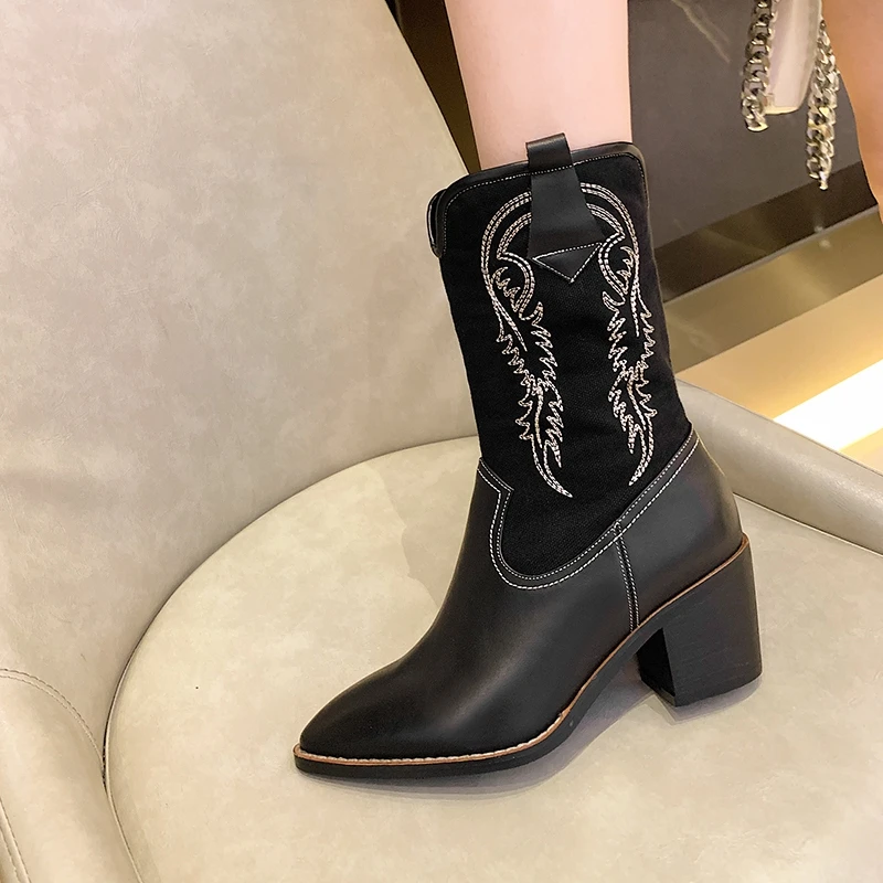 Женские зимние модные ботильоны 2019 для женщин ковбойские ботинки из натуральной