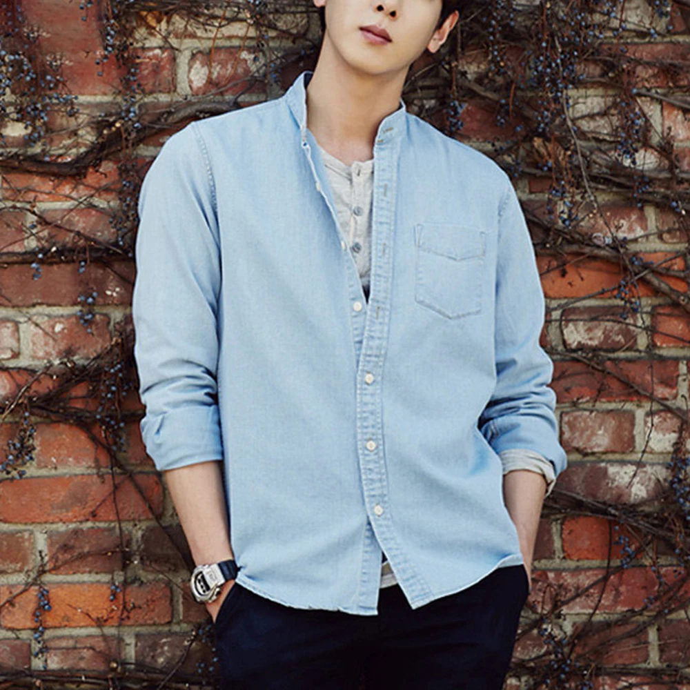 Men Denim Shirt Mens Long Sleeve Soft Cotton Slim Jeans Shirts Male Cowboy Shirt