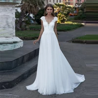 sexy v neck lace top a line wedding dress simple design 2021 zipper back bridal gowns for ladies wedding wear custom garden