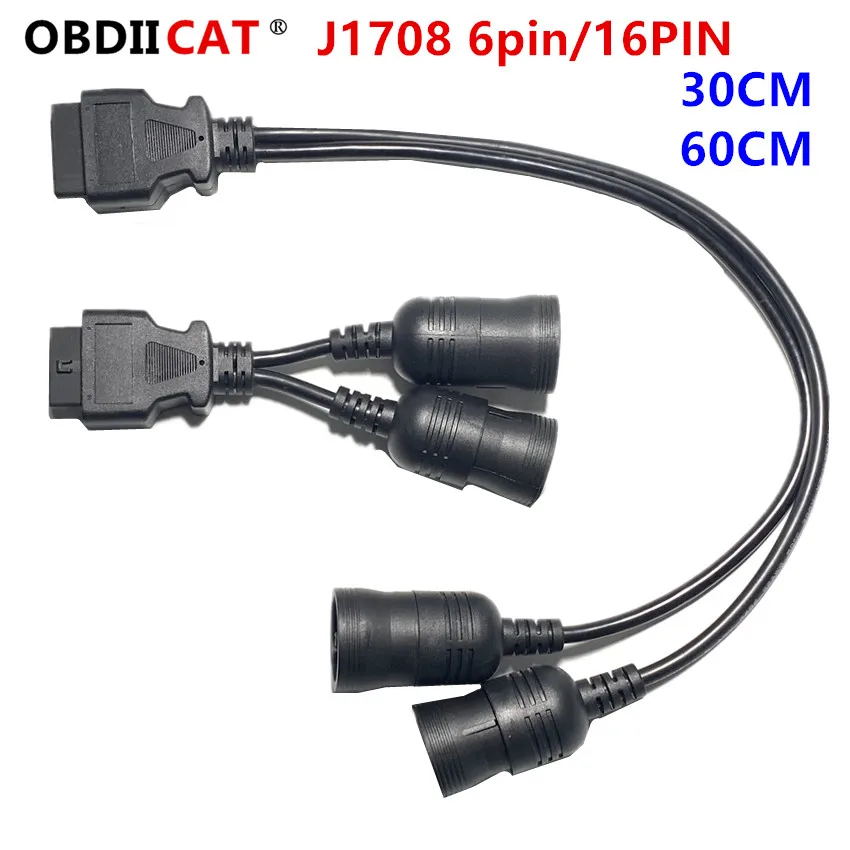 

Car Truck Y Cable OBD OBD2 16pin Female To J1708 6pin/ J1939 9pin OBDII 60CM Y Cable diagnostic adapter cable