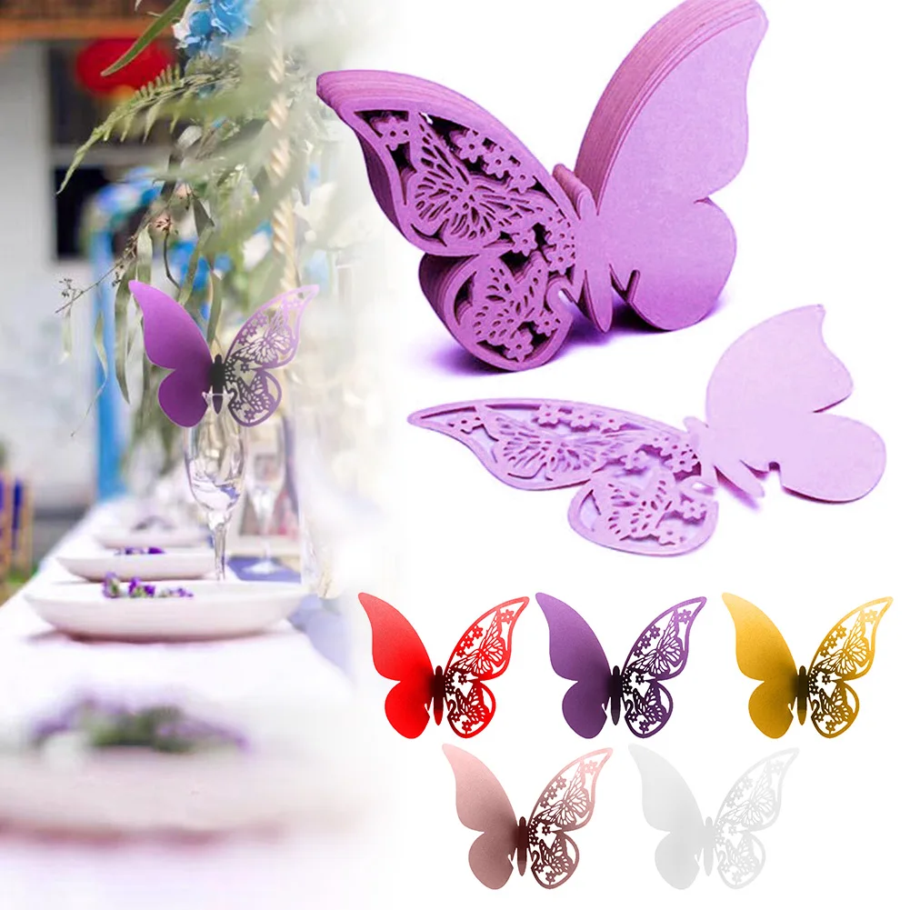 100 шт Бабочка Имя Место карты для свадьбы шампанское бокал вечерние настольные