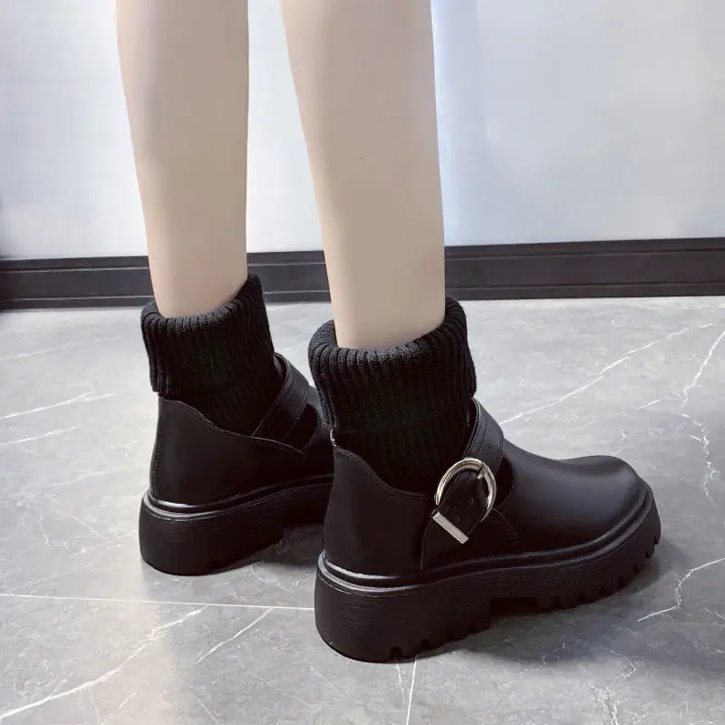 

White Mid-Calf Boots Women's Shoes Round Toe Booties Ladies Winter Footwear Boots-women Low Heels booties Short