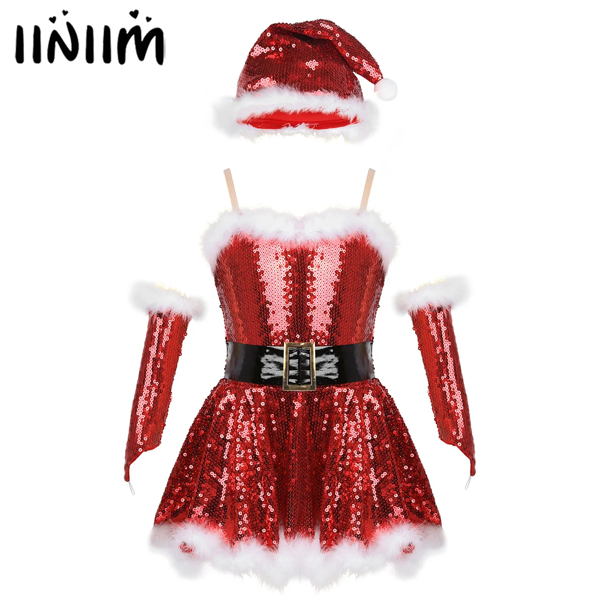 Iiniim Детский Рождественский танцевальный костюм Санта Клауса для девочек с