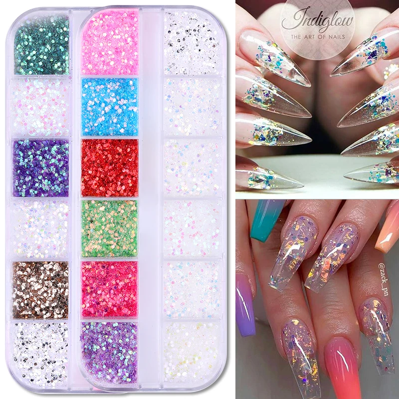 12 Маникюр для ногтей сетка блестящий порошок сверкающие блестки нейл Арта
