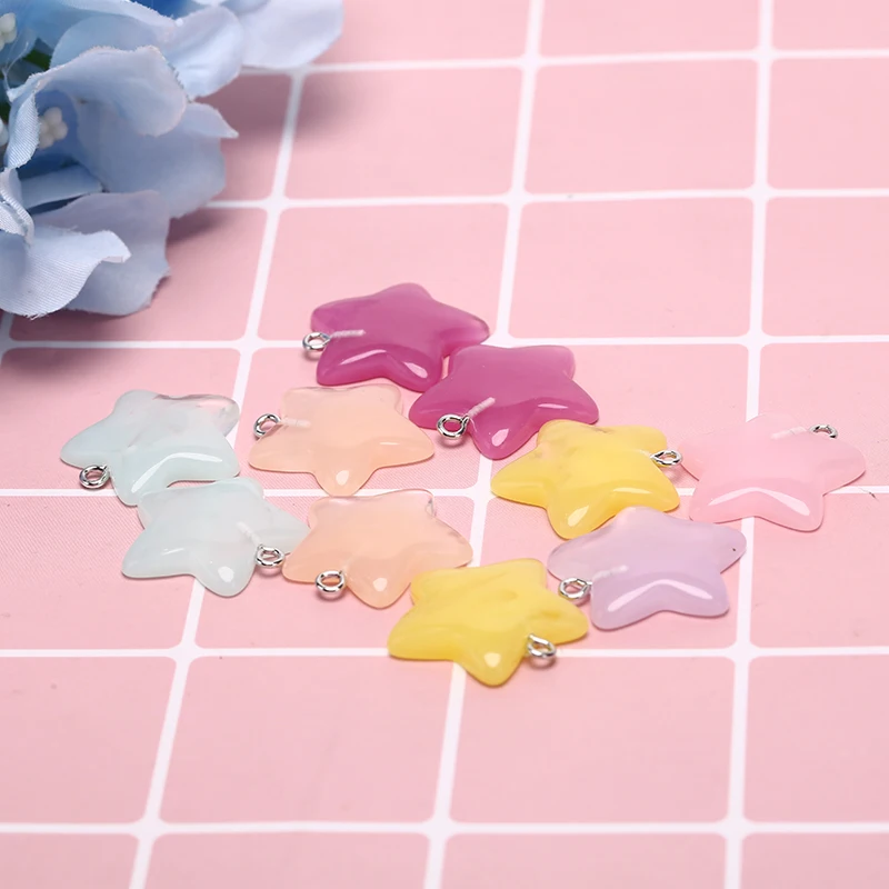 10Pcs Convex Resin Five-pointed Stars Charms Very Cute Keychain Pendant Necklace For DIY Decoration 7 Colors | Украшения и