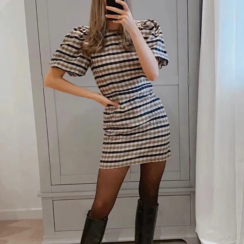 Женские платья мини платье в клетку с завышенной талией вечерние роковой