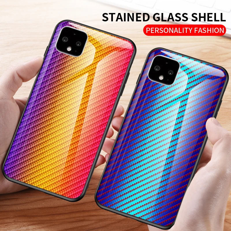 Luxury Carbon Fiber Tempered Glass Case For Google Pixel 4 XL New Aurora gradient Protective Shell for Cover |