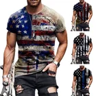 Повседневная модная мужская футболка с принтом американского флага, свободная уличная одежда большого размера с круглым вырезом, крутые футболки, мужские топы, футболки