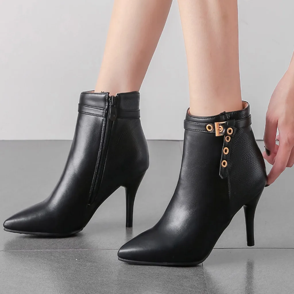 Fashion Women Boots Pointed Toe Mixed Color Snake Pattern Female Ankle Zip Thin Heels Shoes Casual Short 2019 New | Обувь