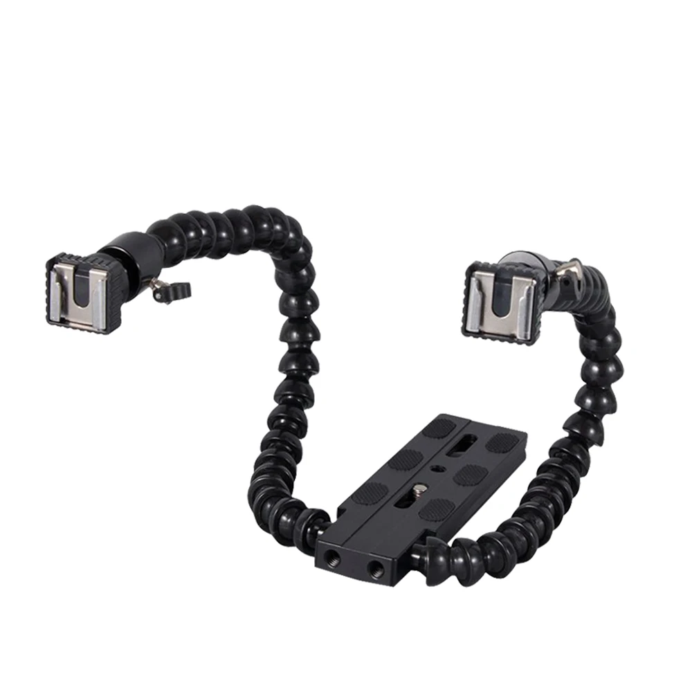 

Camera Accessories Flexible Dual-arm Camera Flash Bracket With Quick Release Plate &2 Hot Shoe Mount for CanonNikonsSony DSLR