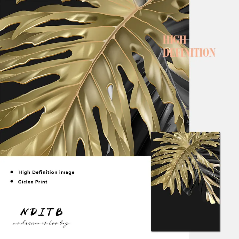 Абстрактная Картина на холсте с изображением золотых растений плакат в