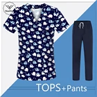 Медицинские топы для женщин и мужчин, хирургические скрабы, униформа из 100% хлопка, медицинская Униформа с мультяшным принтом, оптовая продажа, медицинская униформа для кормления с коротким рукавом