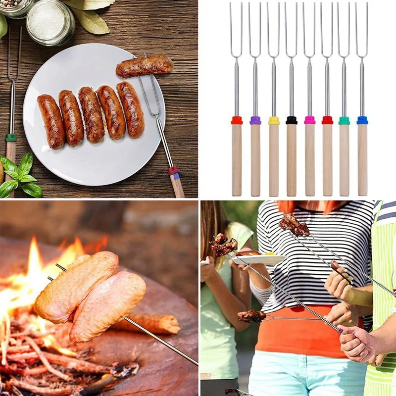 

Marshmallow Roasting Sticks-Set Of Safe for Kids Inches Telescoping Hot Dog Forks,Extra Wooden Stickers