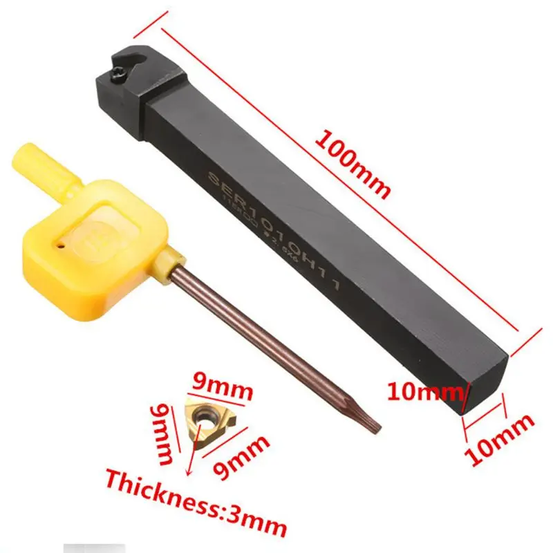 

1pc SER1010H11 Lathe Turning Tool Holder Boring Bar + 1pc 11ER AG60 Carbide Insert Blade + 1pc Wrench