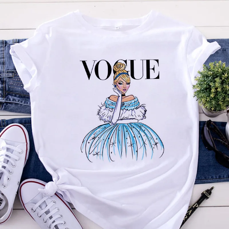 

Lady Fashion Print T-shirt Summer Short Sleeve Harajuku Fashion O-neck Tees Casual Street Wear White T-shirt Women Top Clothes