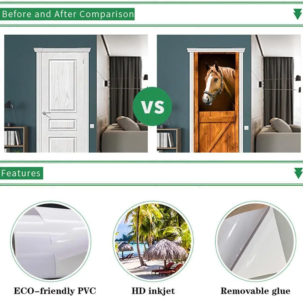 Настенная 3D наклейка на дверь с изображением лошади устойчивой двери деревянный
