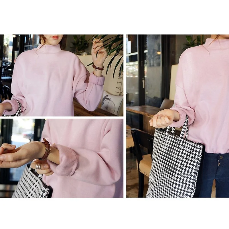 

17 Colors Winter Grey Hoodie Round Neck Long Sleeve Velvet Warm Sweatshirts Women Korean Black Loose Hoodies Female Casual Coat