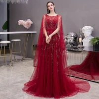 2020 new fashion wine red evening dresses long jewel collar a line prom gown sexy v back robe de soiree