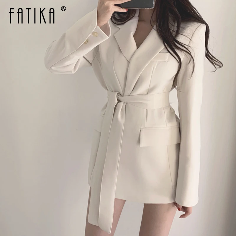 

Fatika Spring Autumn Winter Women Jackets With Sashes Office Ladies Notched Formal Outwear Elegant Black Blazer Tops