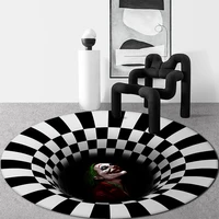 black bnd white 3d vision circular carpet sofa ins wind living room bedroom coffee table floor mat illusion trap bedside blanket
