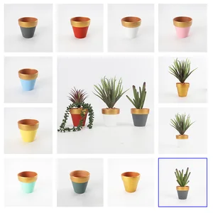 Милые мини глиняные горшки, глина, Золотая подкладка, керамический цветочный горшок, горшки для кактусов, горшки для суккулентов