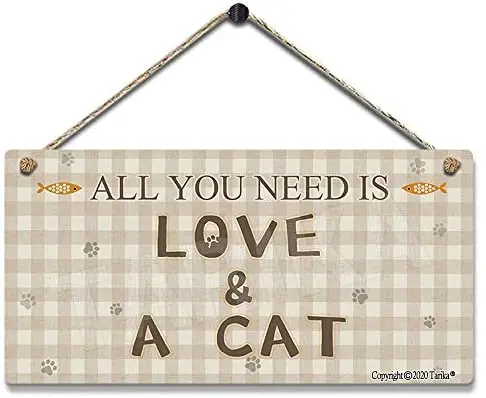 

All You Need is Love and A Cat Retro Look Wood 5X10 Inch Decoration Art Hanging Sign for Inspirational Quotes Wall Decor