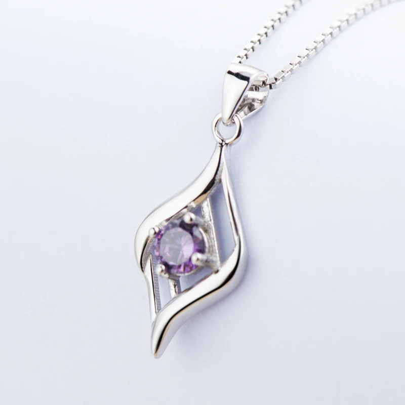 Sterling Silver Clavicle Necklace Rhombus Pendant Zircon Diamond Jewelry for Women 18K Gold Plated 18inches Box Chain | Украшения и