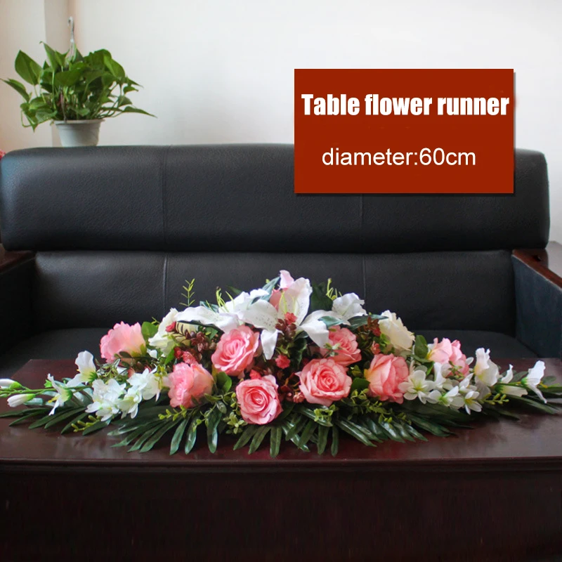 artificial rose lily flower row table runner wedding hotel sign in road lead home Christmas DIY decoration | Дом и сад