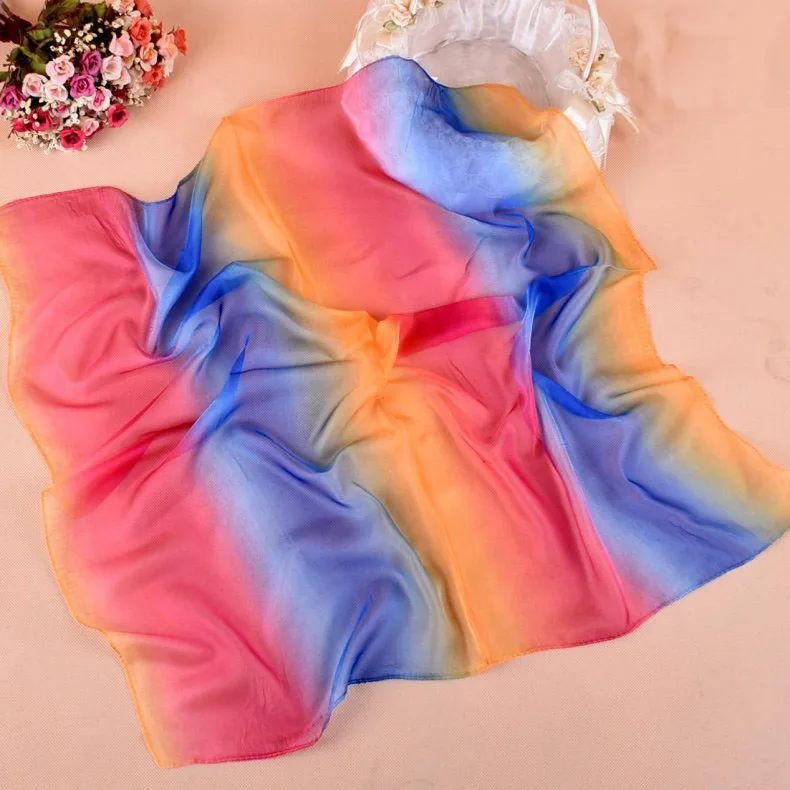 Весенняя двухцветная шелковая сатиновая квадратная лента для волос хиджаб