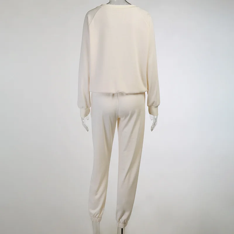 

2021 New Letter Printing Casual 2Pc Set Women O-neck Tops And Long Pants Suit Korean Female Tracksuit Homewear 95%Cotton