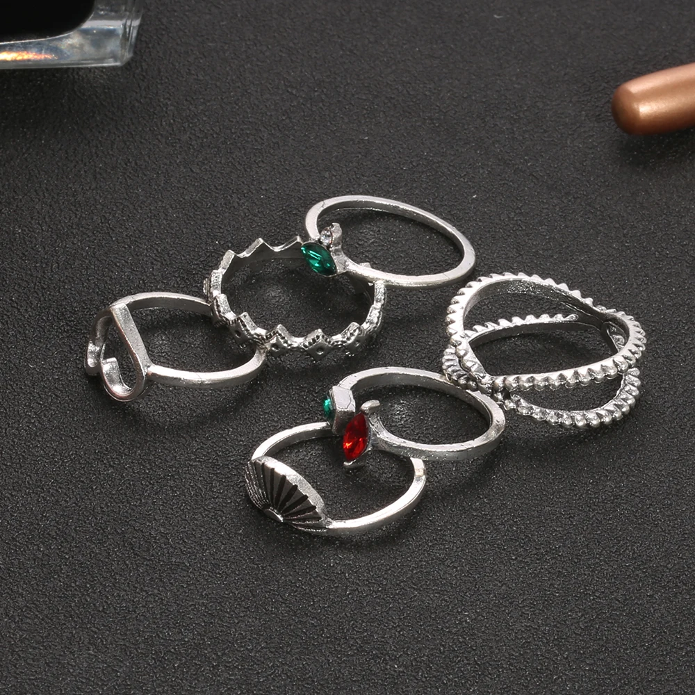 6 шт./партия женское сердце в виде ракушки Корона Boho набор колец с кристаллами