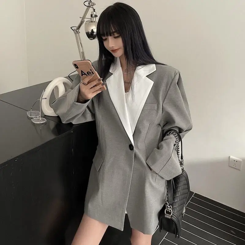 

Women Fashion Solid Color Casual Office Wear Suit Blazer Single Breasted Coat Lantern Long Sleeve Notched Collar Blazer Femme