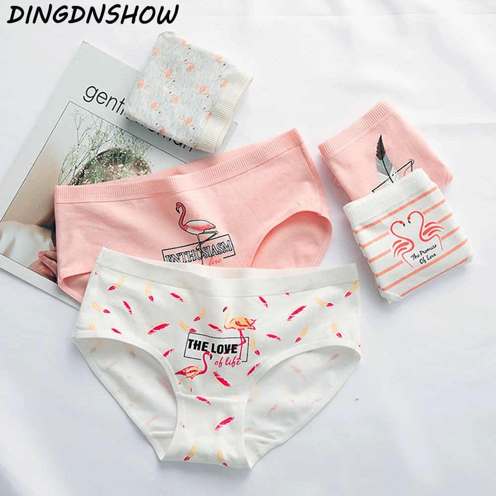 

[DINGDNSHOW] 2021 Fashion Briefs Print Cartoon Girls Cotton Mid Rise Underwear Print Animal Women Panties Lovely