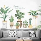 Зеленый Стикеры для растений на стену Гостиная Nordic Стиль Спальня украшения эстетическое 