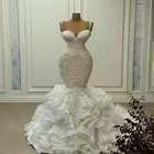 Роскошное шифоновое Многоярусное свадебное платье на тонких бретелях, с аппликацией, на заказ, свадебное платье с жемчугом