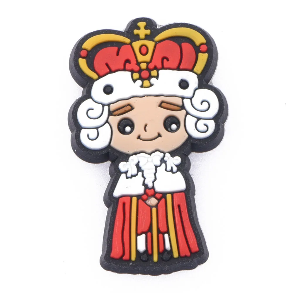 Best Selling 1 Pcs Croc Shoes Charms Kid's Cosply King Queen Knight Decoration Girl Birthday Gift Bracelet Accessories Coffee