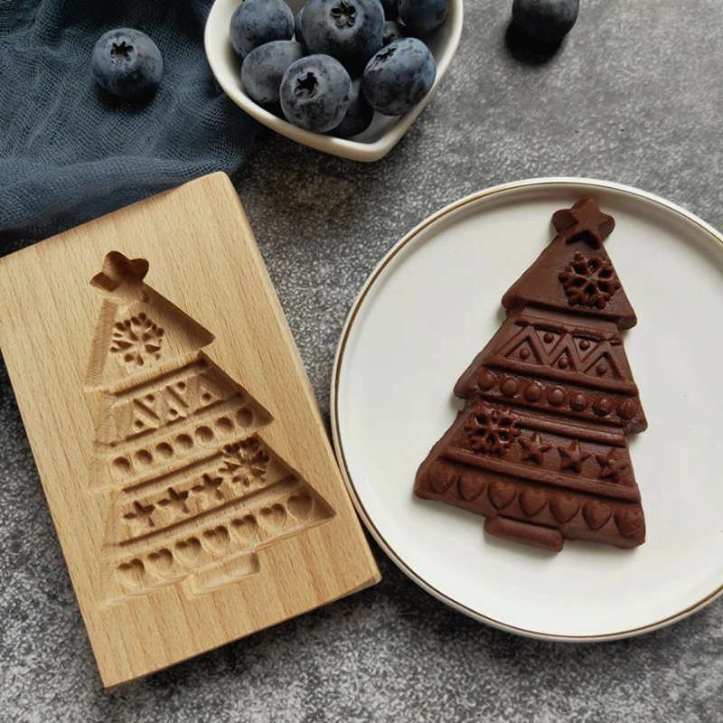 

1Christmas Wooden Cookie Mold Flower Pine Cone Shape Carved Press Stamp For Biscuit Christmas Decoration Kitchen Baking Tool