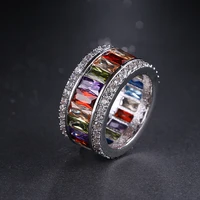trendy hot sale luxury rainbow ring for women fashion engagement wedding top quality charm multi color crystal zircon jewelry