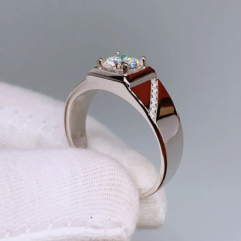 18k белое золото мужское кольцо 1ct карат D Цвет Moissanite отличное круглое роскошное