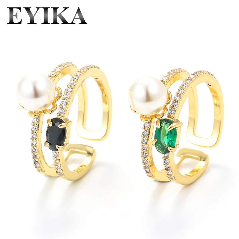 EYIKA Элегантная двухслойная зеленая черная циркониевая имитация жемчуга золотого