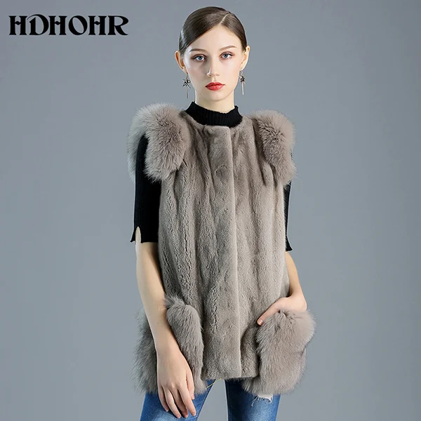 HDHOHR Новинка натуральная женская верхняя одежда пальто жилет лисий мех с норковым мехом жилет вся женская короткая Норковая жилетка - Цвет: Светло-серый