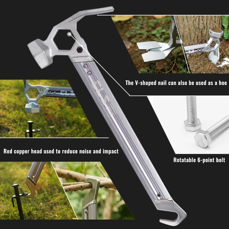 

Outdoor Camping Tent Hammer Stainless Steel Tent Nail Puller Tent Peg Accessory