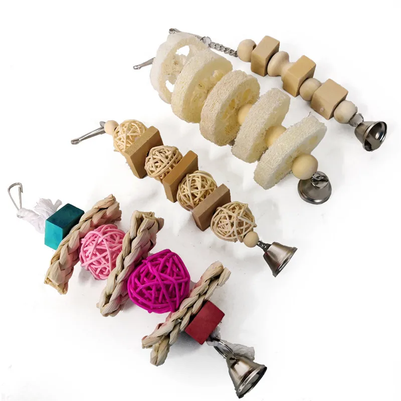 

7pcs Wooden Swing Chewing Parrot Cage Suspension Training Home Fun Accessories Parrot Original Color Bird Toy Small Set