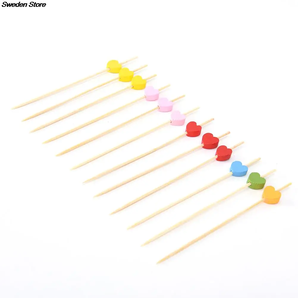 100pcs Heart Bamboo Food Picks Buffet Cupcake Fruit Fork Party Cake Dessert Salad Vegetable Sticks Cocktail Toothpick Skewer | Дом и сад